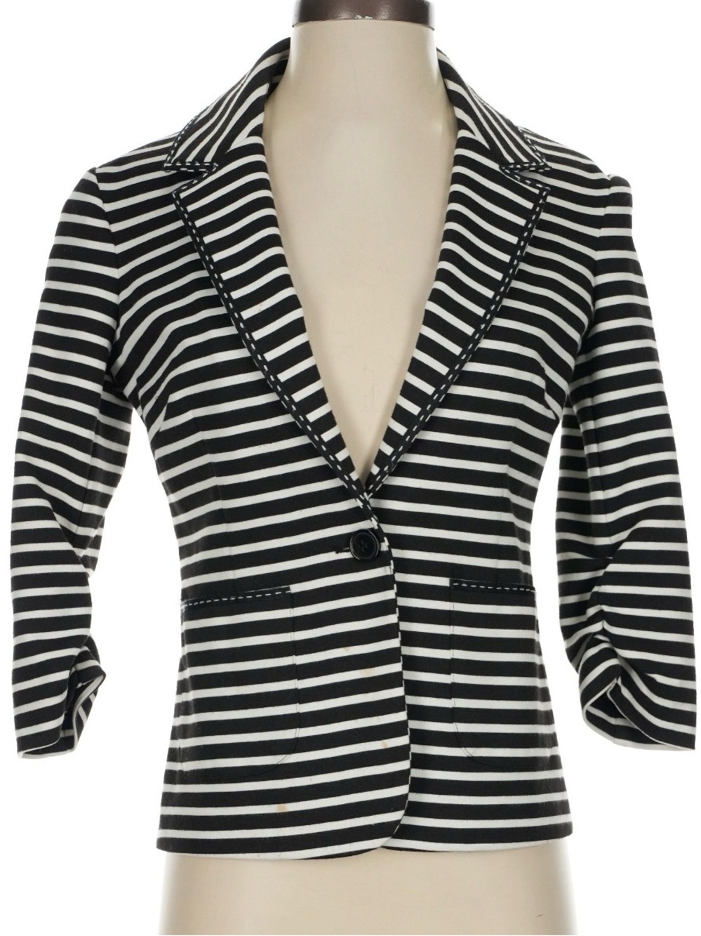 Laundry By Shelli Segal Black and White Striped 3/4 Rouched Sleeve Blazer - Sz 6